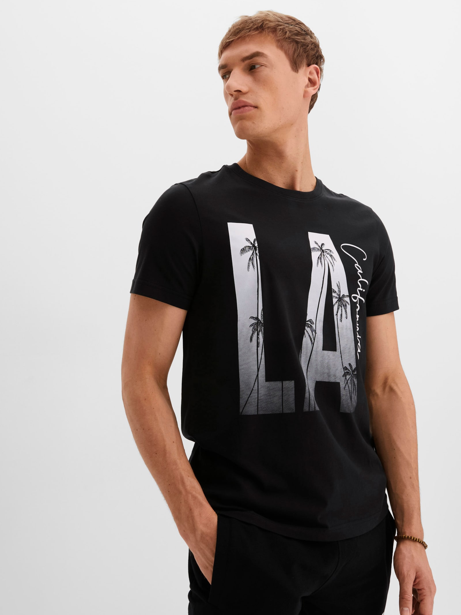 Marco Donati Kurzarmshirt mit kontrastfarbenem Print - schwarz-bedruckt