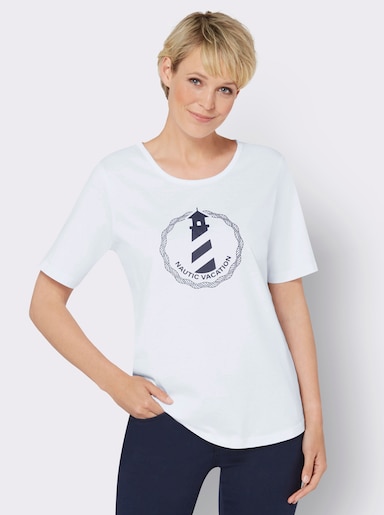 Kurzarmshirt - weiss-marine