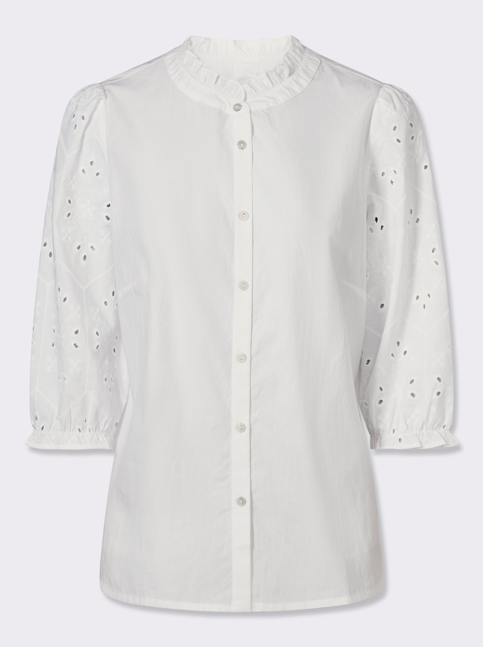 Katoenen blouse met ajourwerk - wit