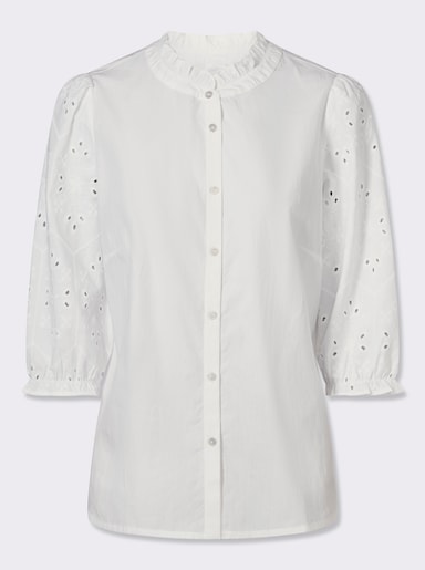 Baumwollbluse mit Lochstickerei - weiss