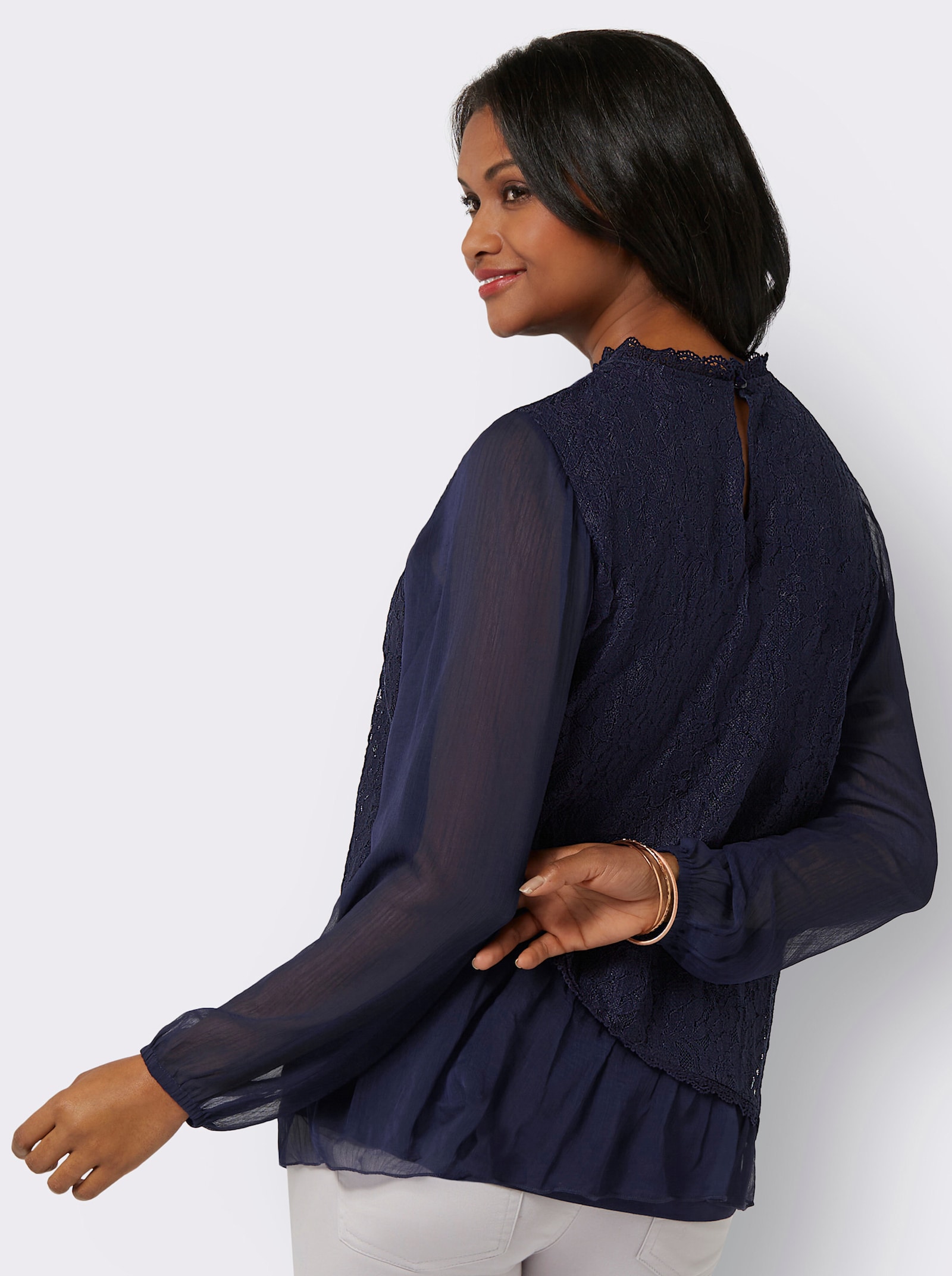 Spitzenbluse im Lagenlook - marine