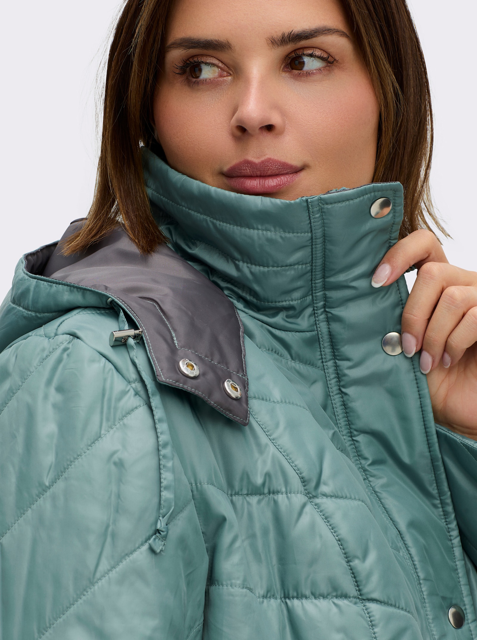 Steppjacke mit Kontrastfutter - jade-grau