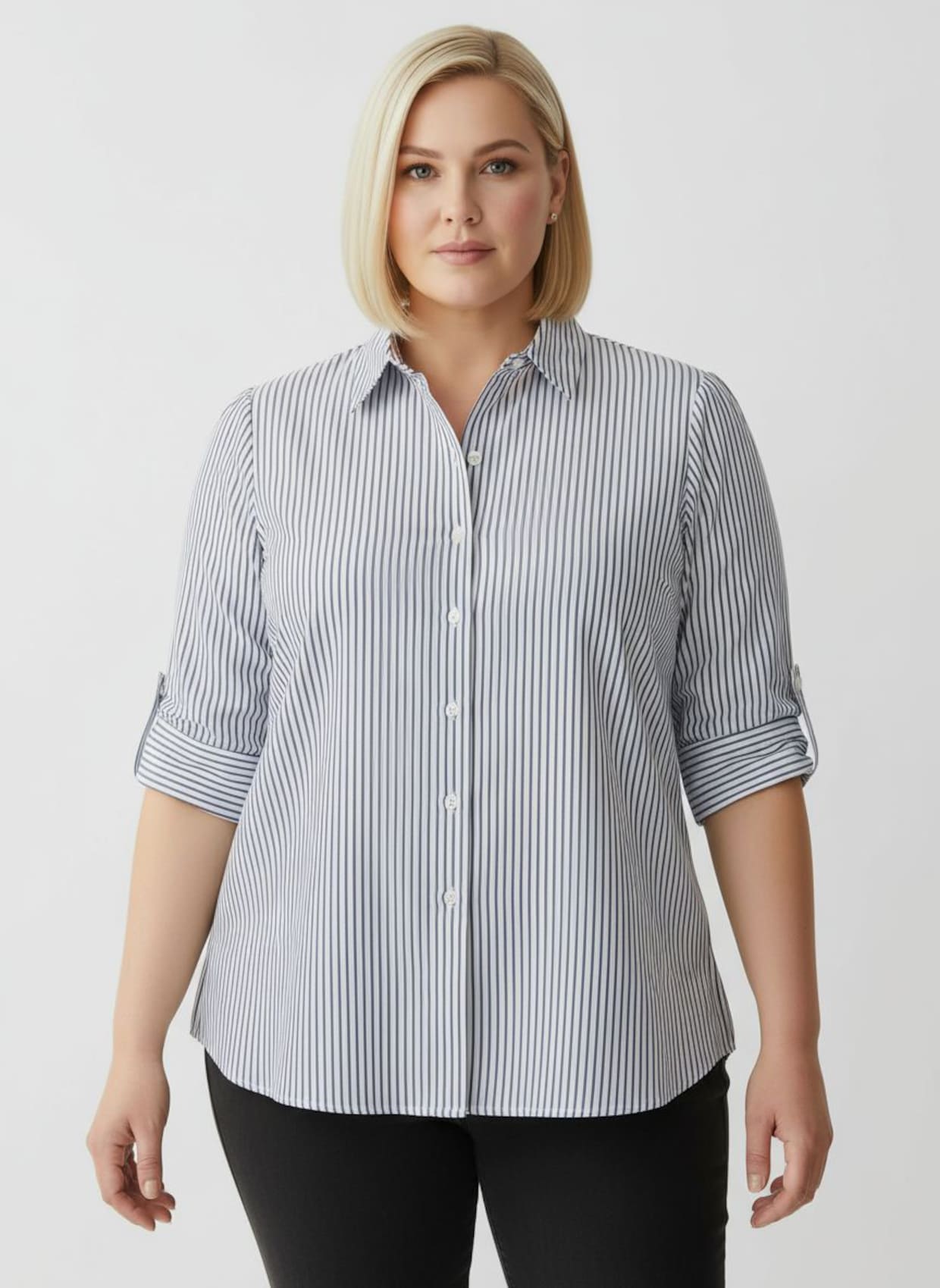 Gestreifte Bluse mit längenregulierbaren Ärmeln - marine-ecru-gestreift