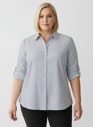 Gestreifte Bluse mit längenregulierbaren Ärmeln - marine-ecru-gestreift