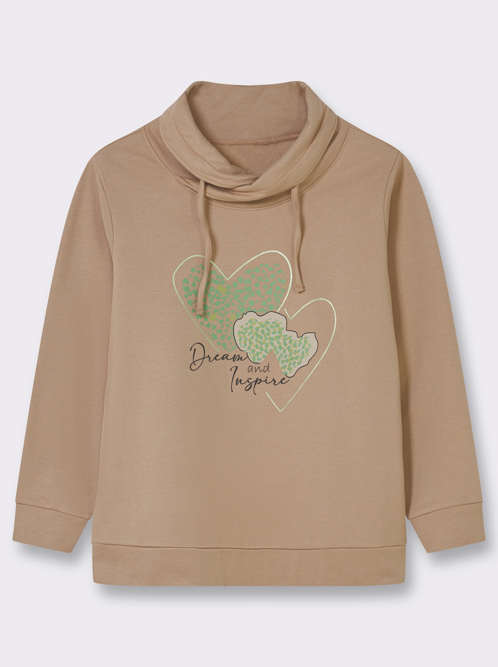 Sweatshirt mit überlappendem Rollkragen - beige-eucalyptus-bedruckt