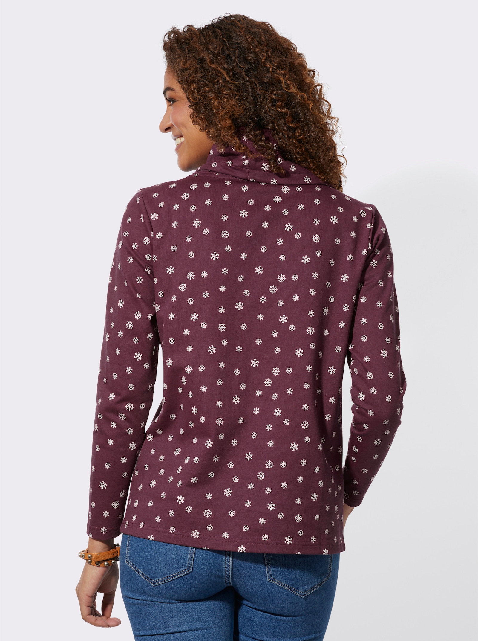 Rollkragenshirt mit Schneeflocken bedruckt - burgund-weiss-bedruckt