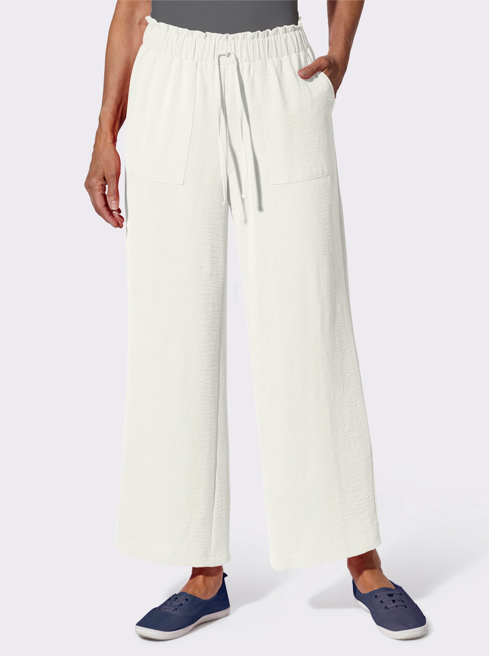 Schlupfhose in Leinen-Optik, weit geschnitten - ecru