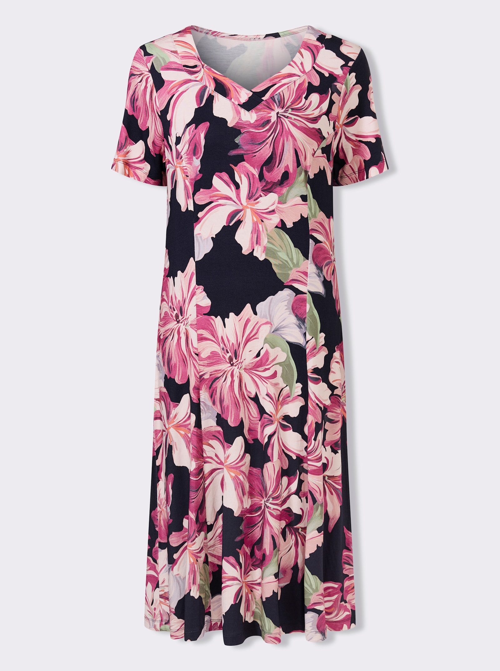 Jerseykleid in A-Form - marine-magenta-bedruckt