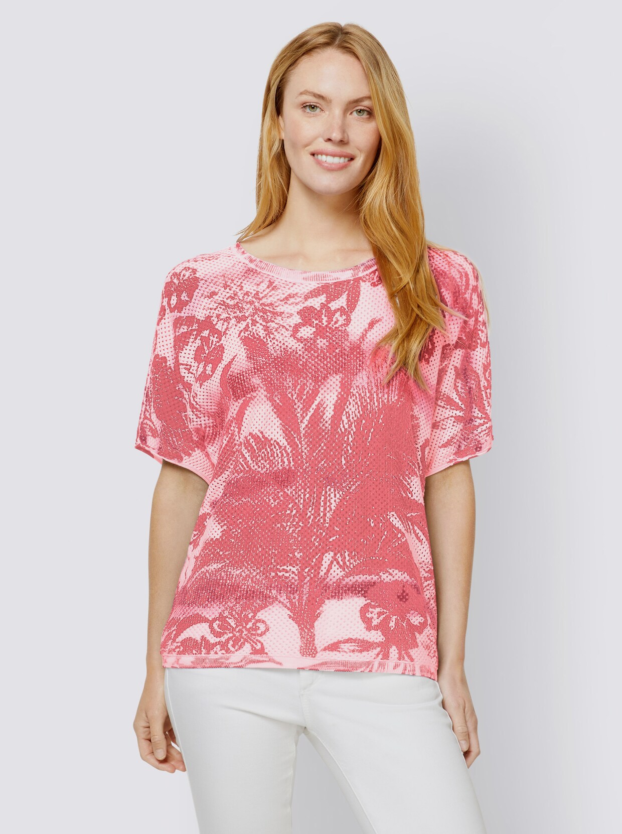 heine Pullover - flamingo-ecru-gemustert