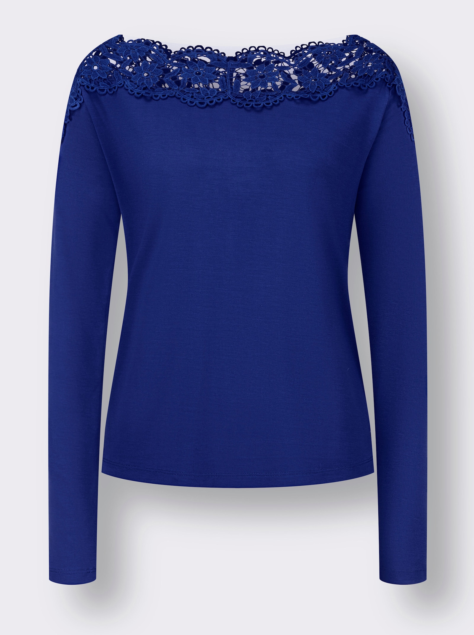 Spitzenshirt mit U-Boot-Ausschnitt - royalblau
