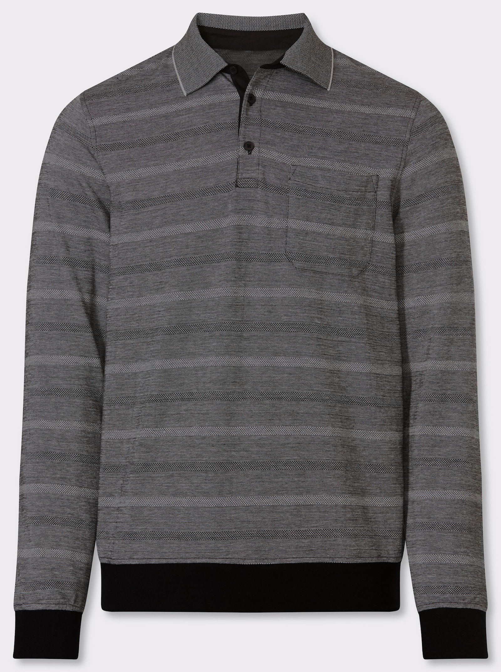 Marco Donati Langarm-Poloshirt mit Jacquard-Muster - hellgrau-gemustert