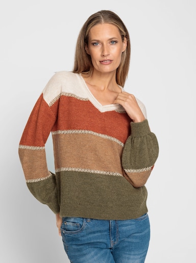 heine Gestreepte pullover met brede strepen - kaki/terra gemêleerd