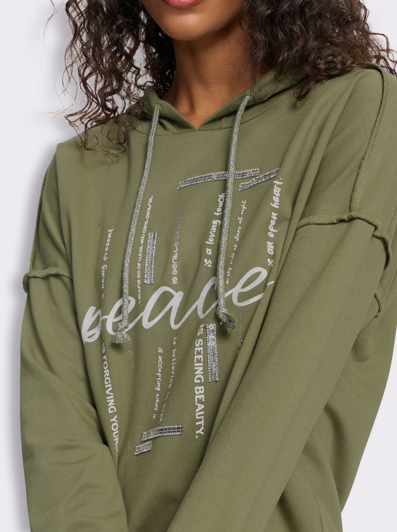 heine Sweatshirt mit Glanzprint vorn - khaki