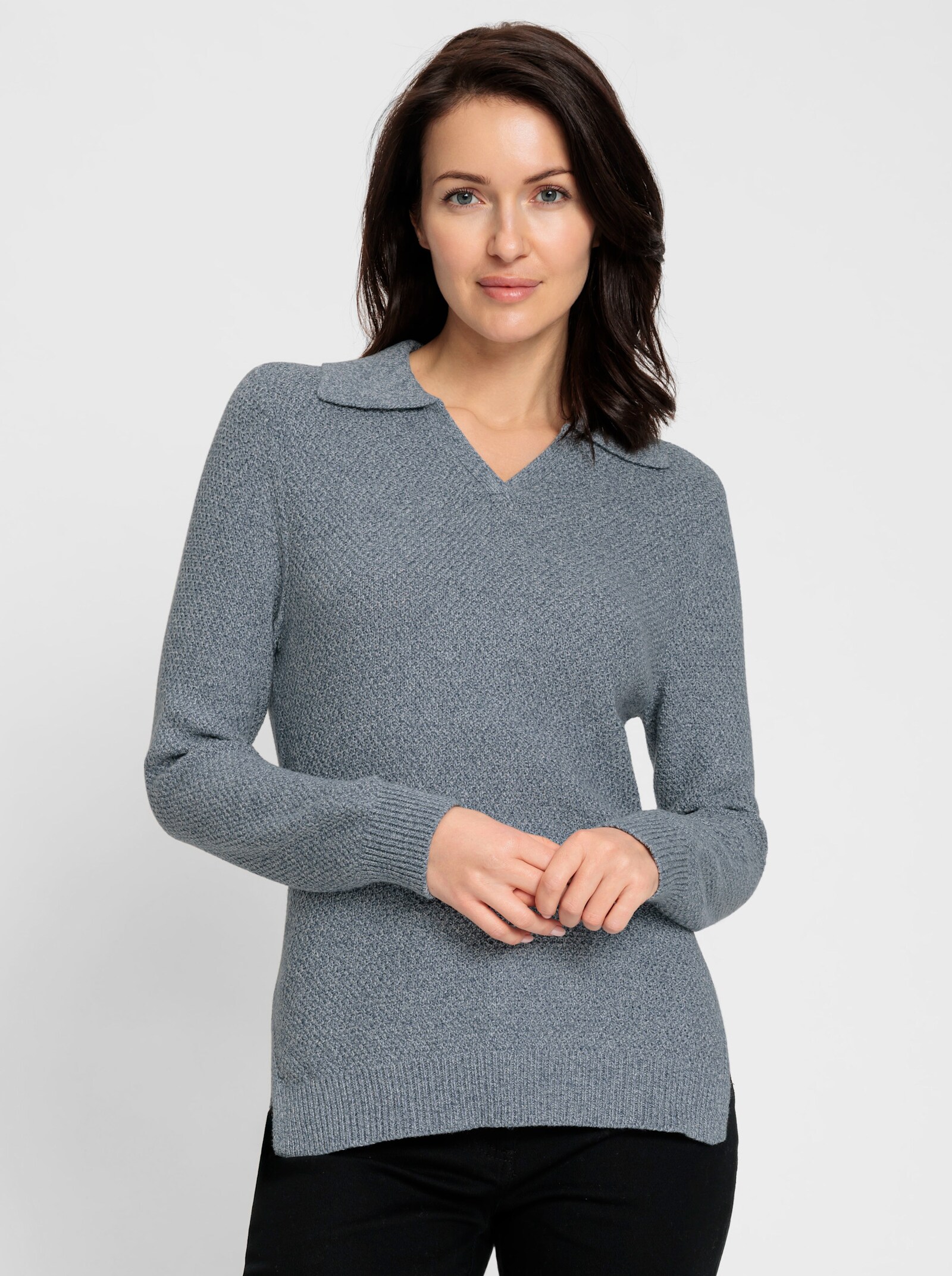 Polopullover in Melange-Qualität - rauchblau-meliert