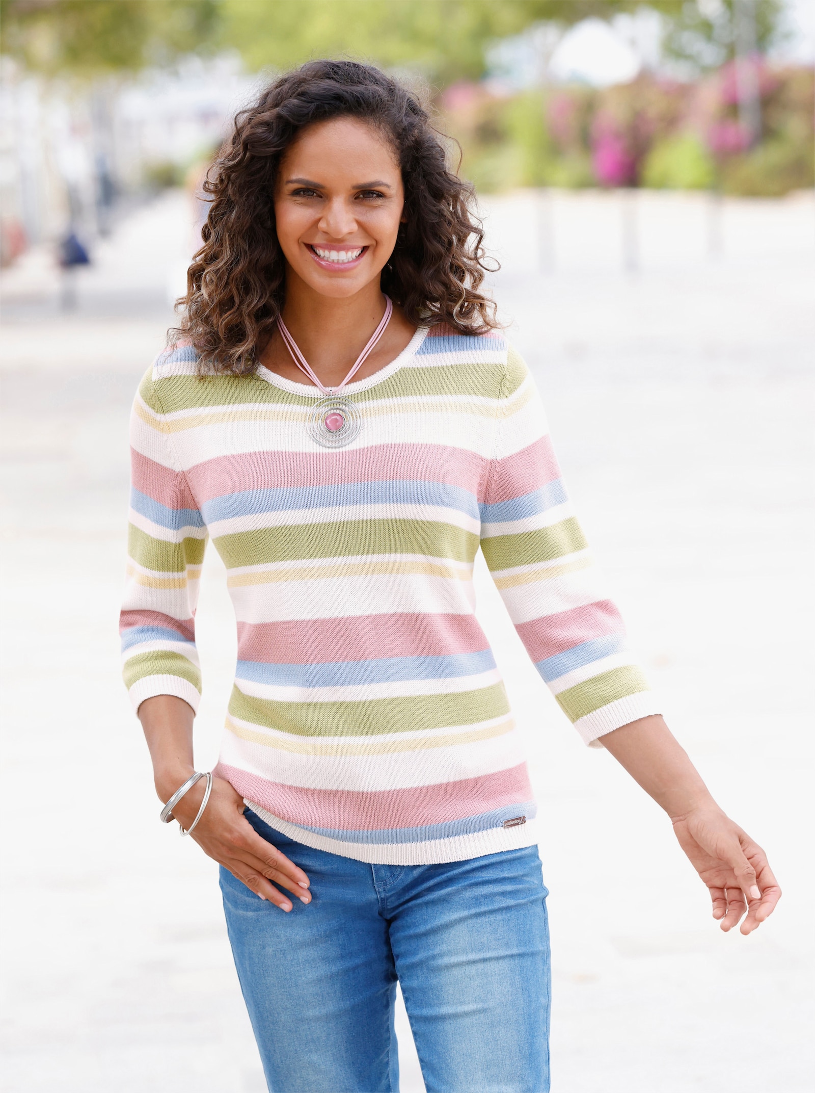 3/4 Arm-Pullover im Ringelmuster - hortensie-ecru-geringelt