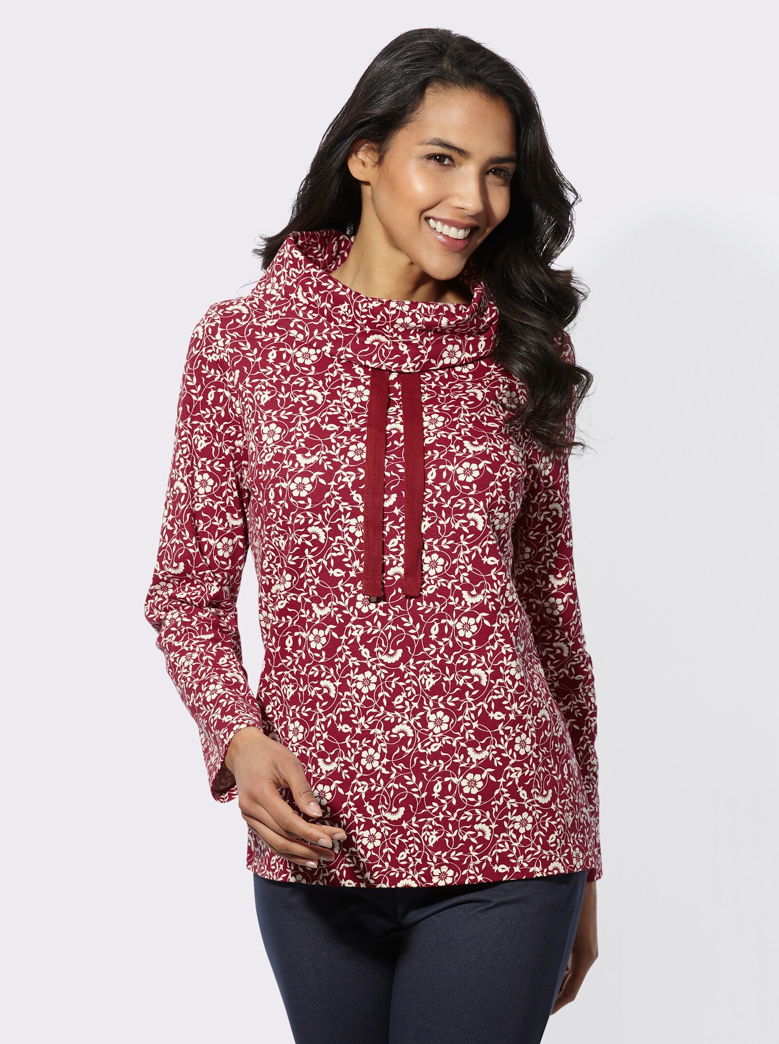 Sweatshirt mit weitem Rollkragen - kirsche-champagner-bedruckt