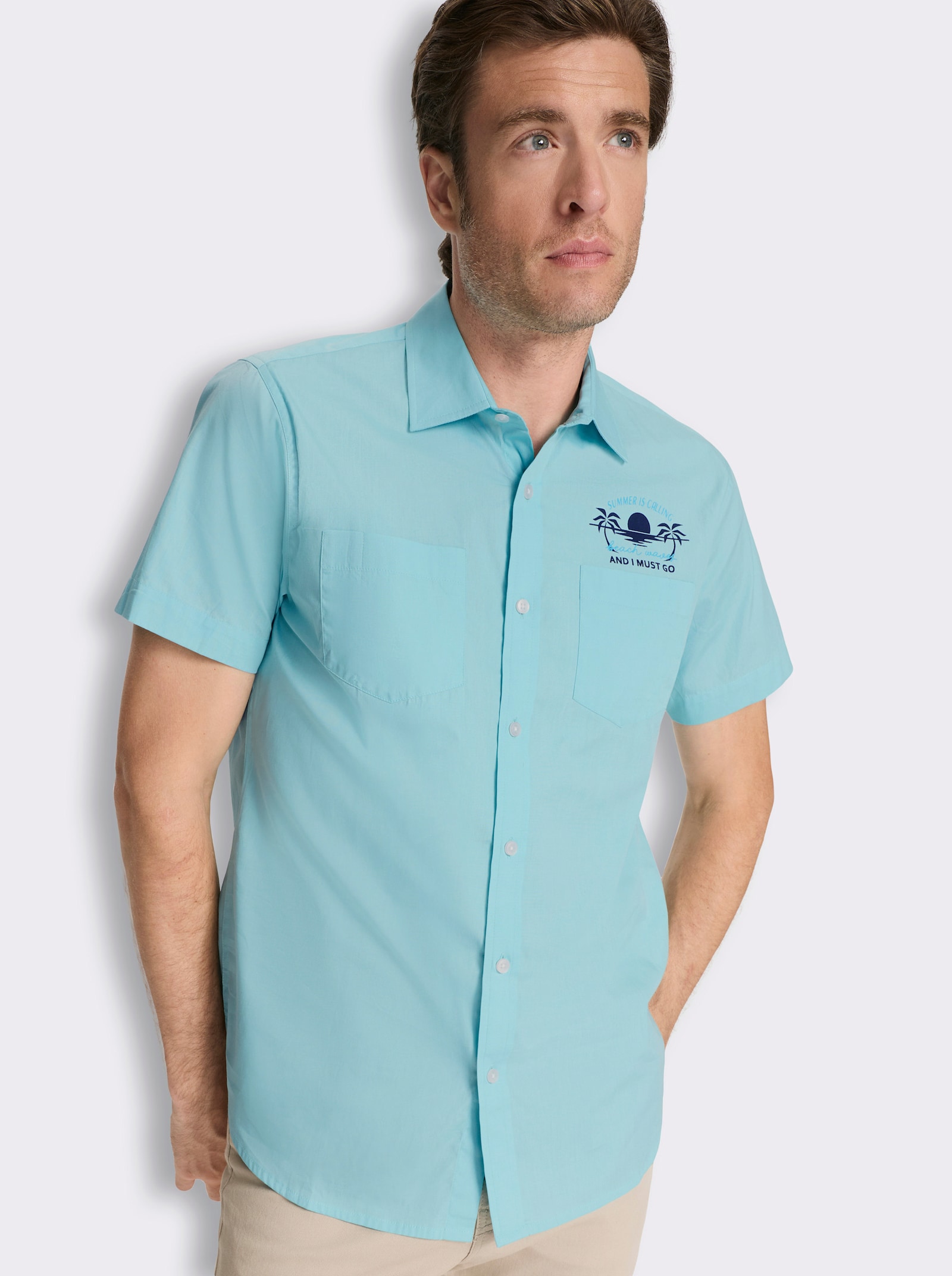 Kurzarmhemd mit 2 Brusttaschen - aquamarin