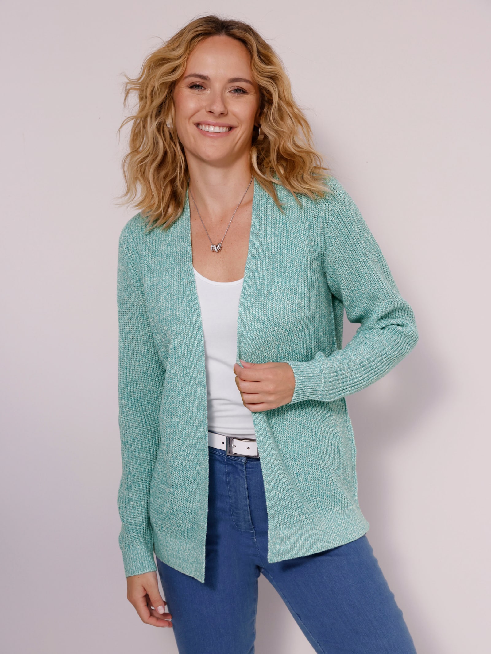 Strickjacke in offener Form - ozean-ecru-meliert