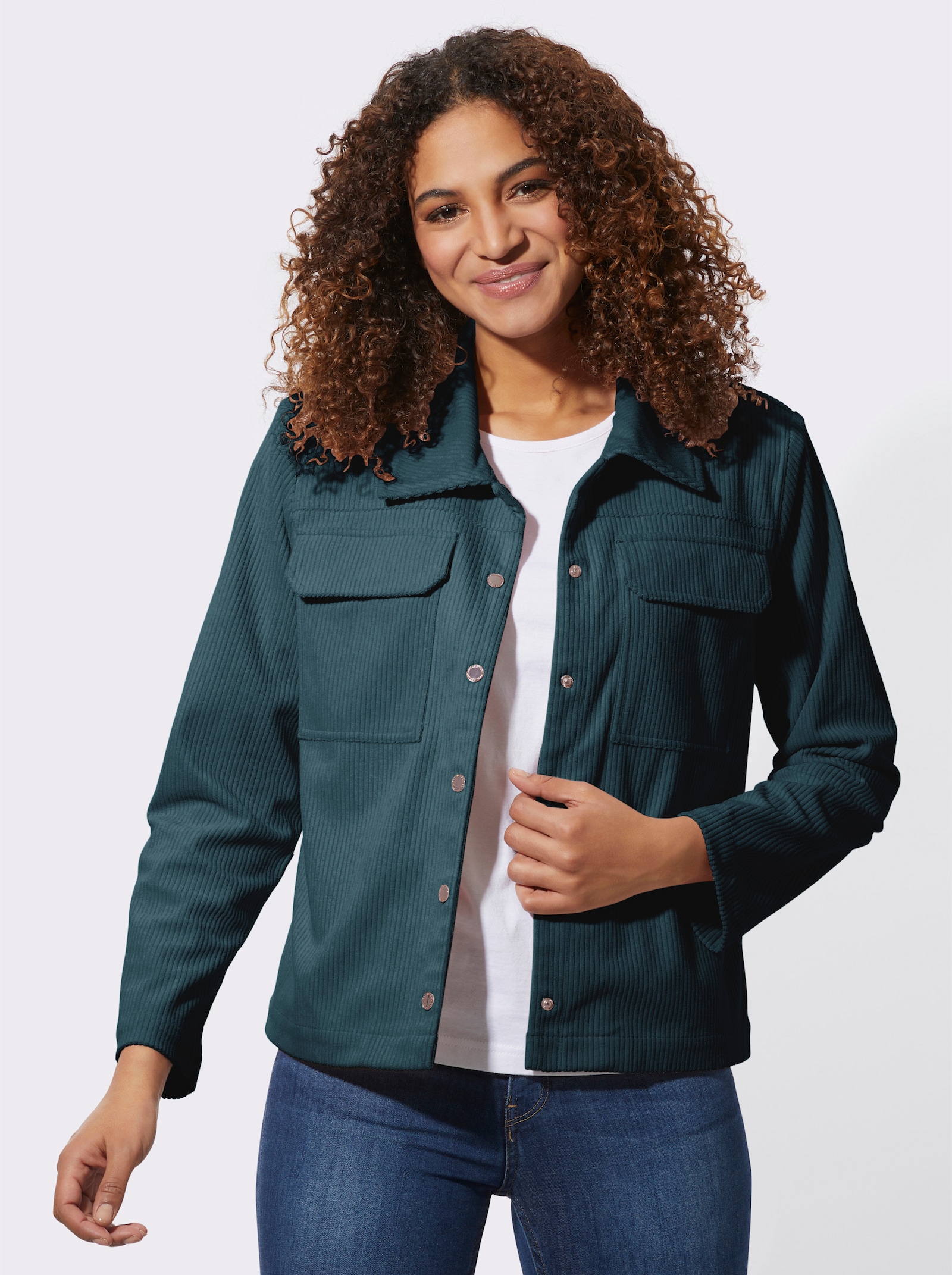 Cordjacke mit Hemdkragen - petrol