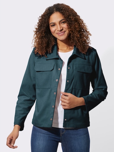 Cordjacke mit Hemdkragen - petrol