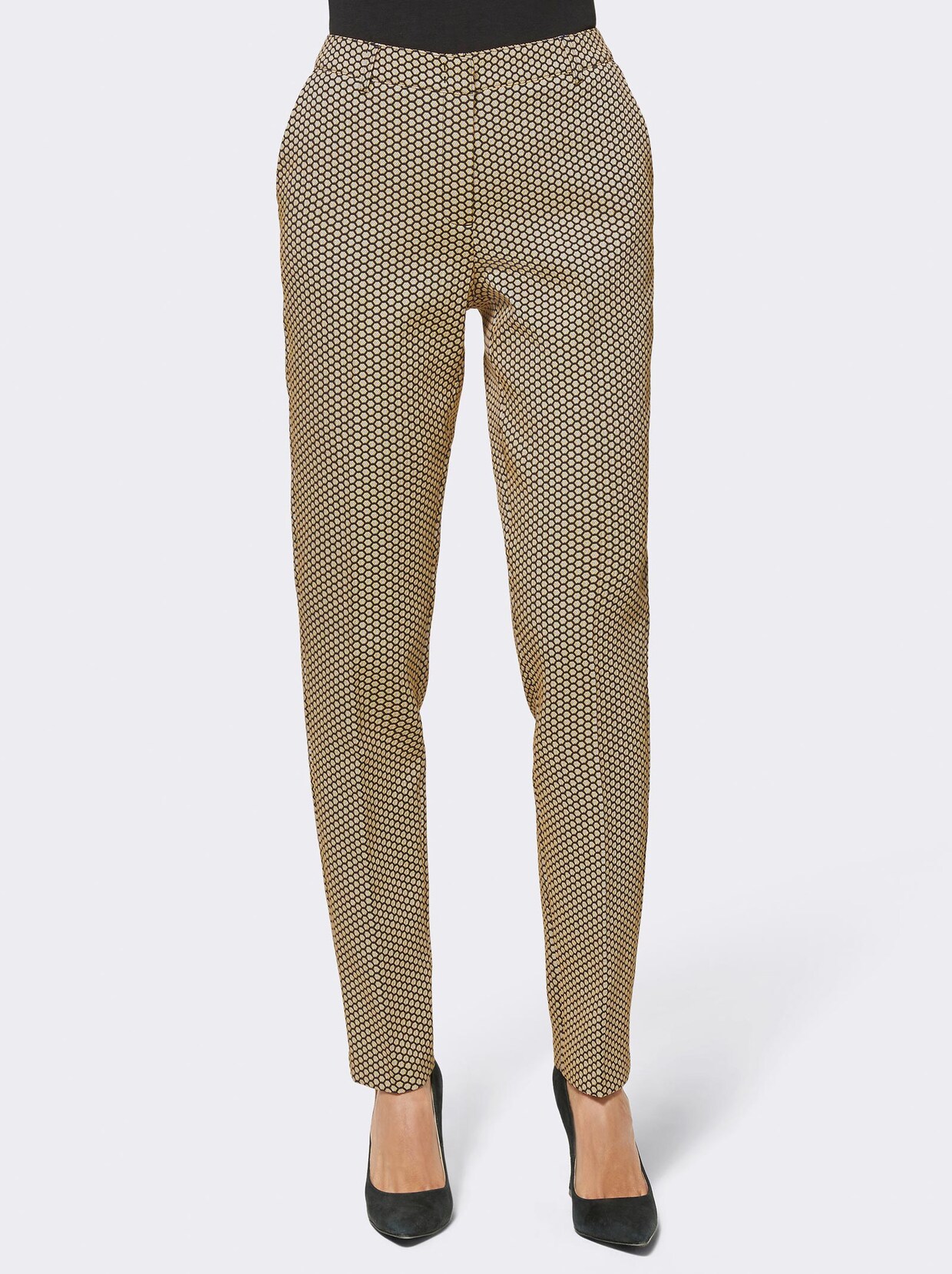 Bügelfaltenhose - goldfarben-schwarz-gemustert