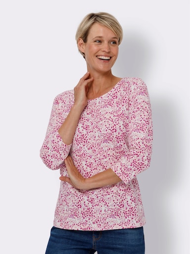 3/4-Arm-Shirt aus reiner Baumwolle - ecru-orchidee-bedruckt