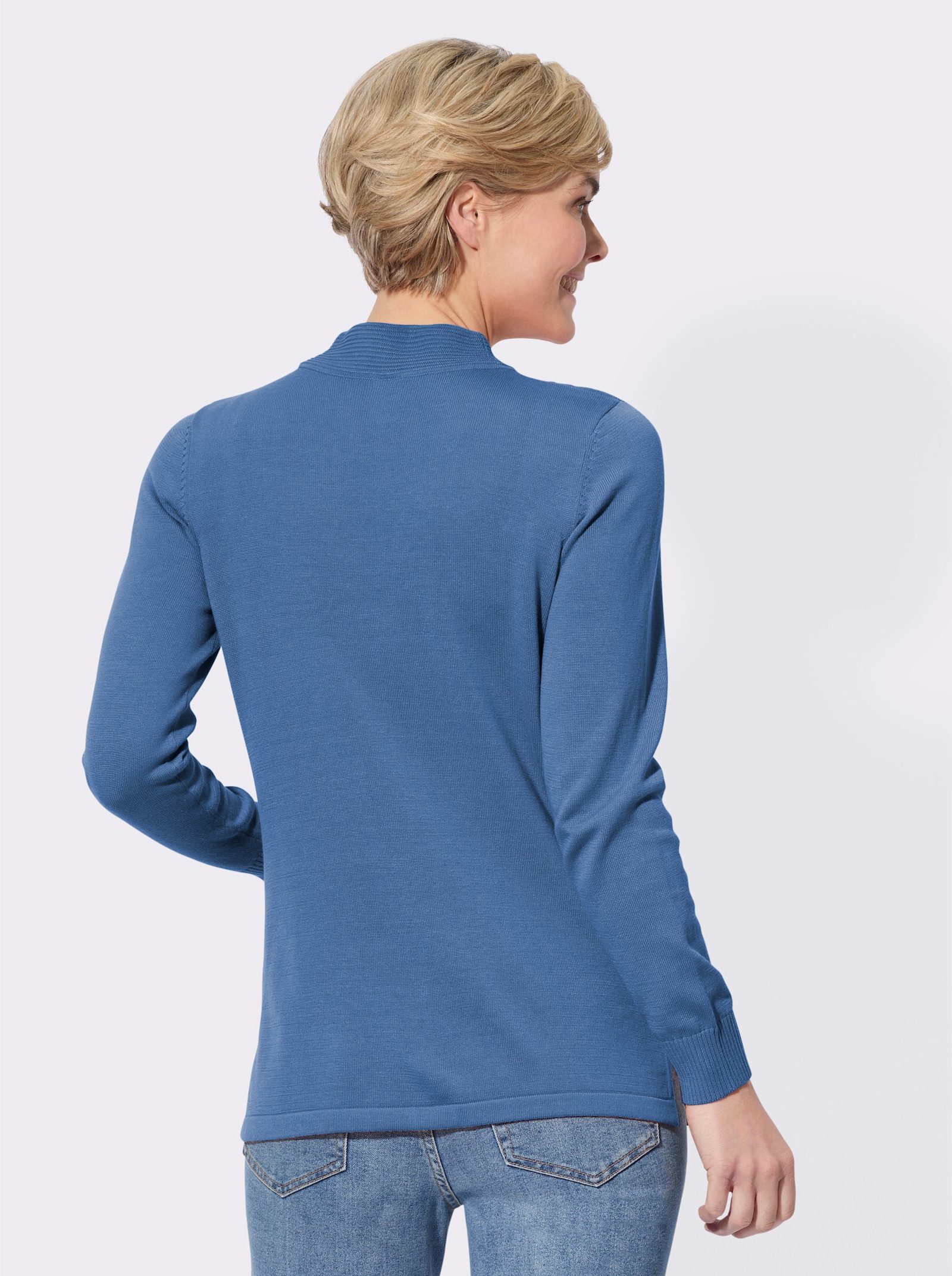 Stehkragenpullover mit eingearbeiteten Taschen - mittelblau