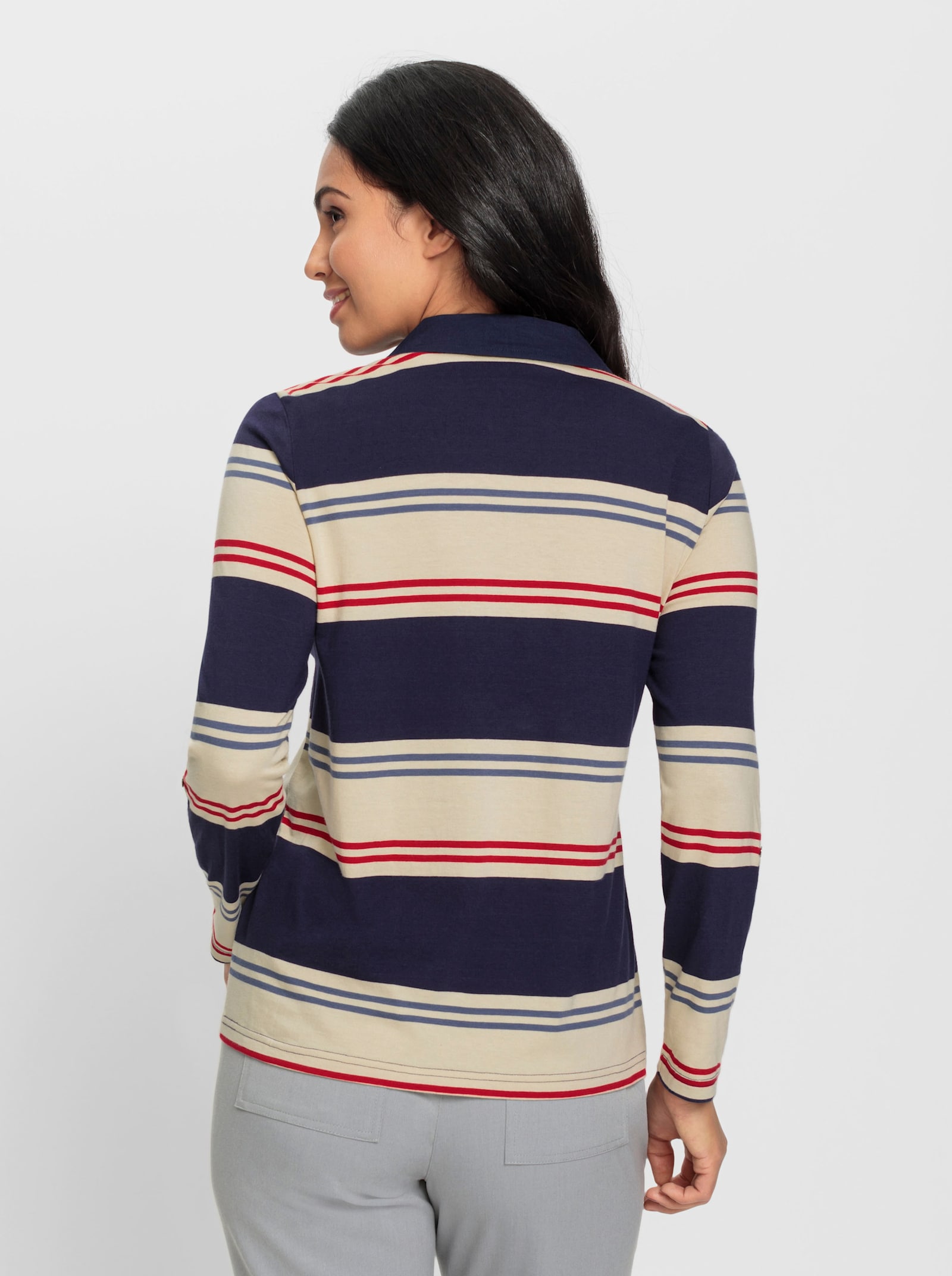 Ringelshirt mit Glitzersteinchen - sand-marine-geringelt