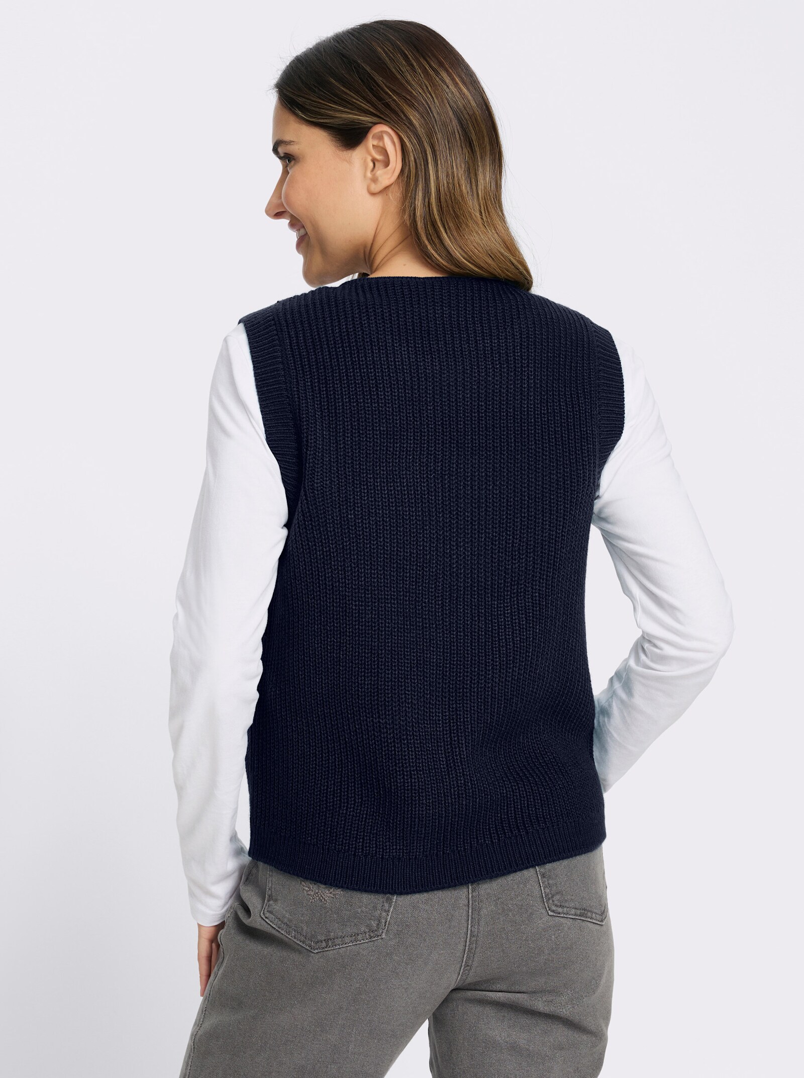 Strickweste in verkürzter Form - marine