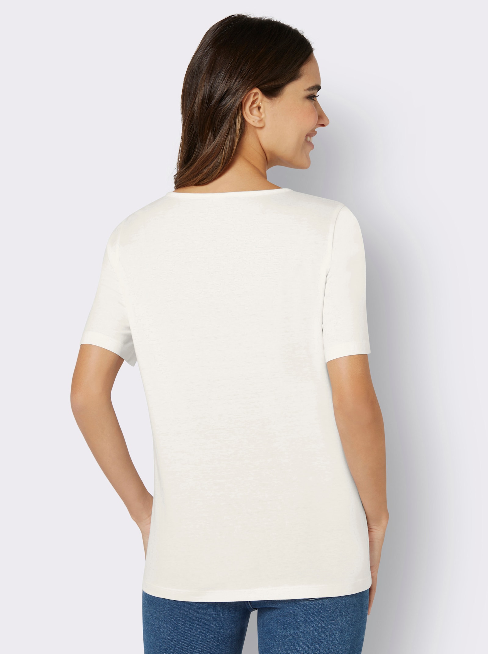 Kurzarmshirt aus Baumwolle, bedruckt - ecru-lindgrün