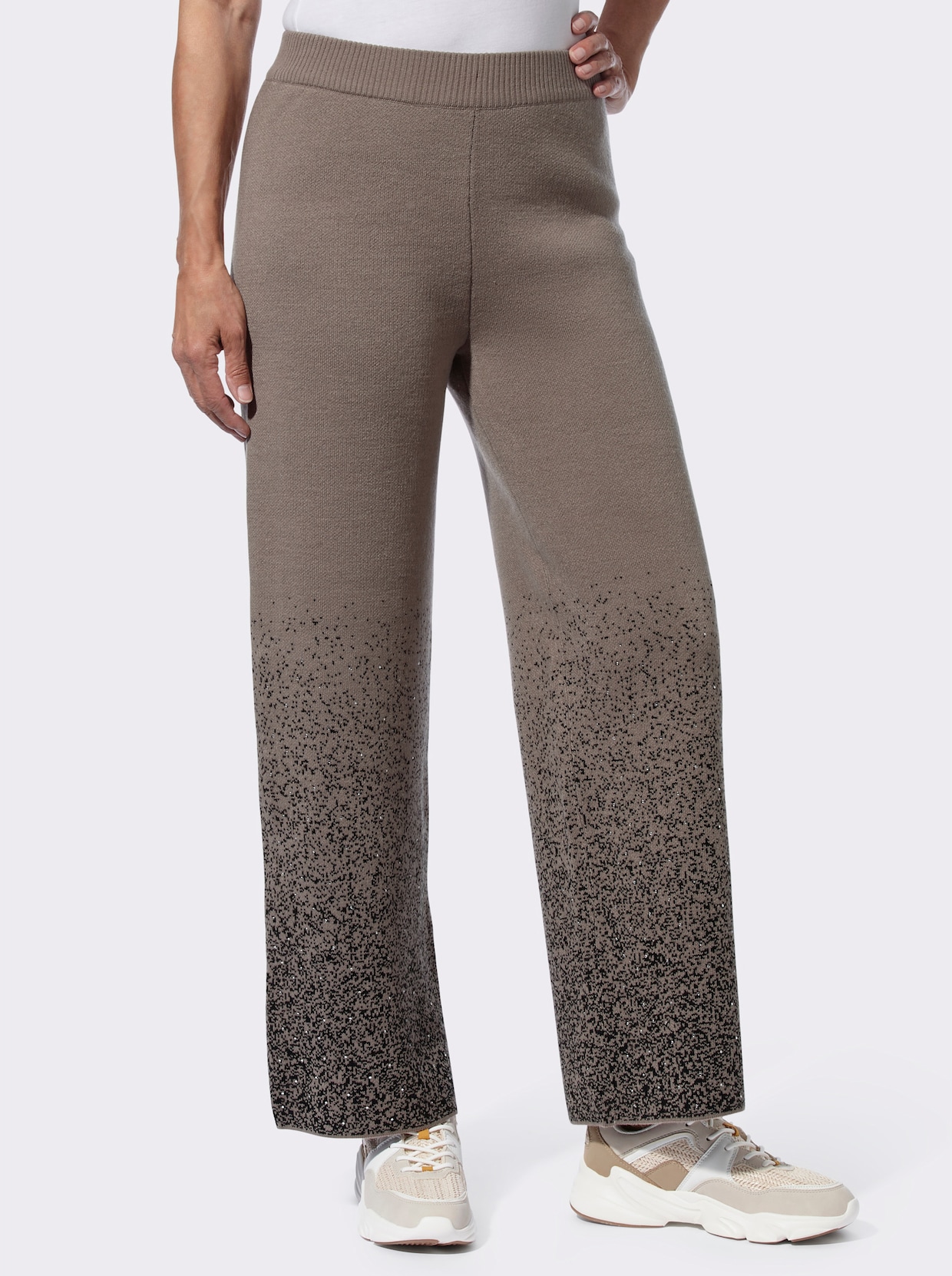 Broek van tricot - taupe/zwart gedessineerd