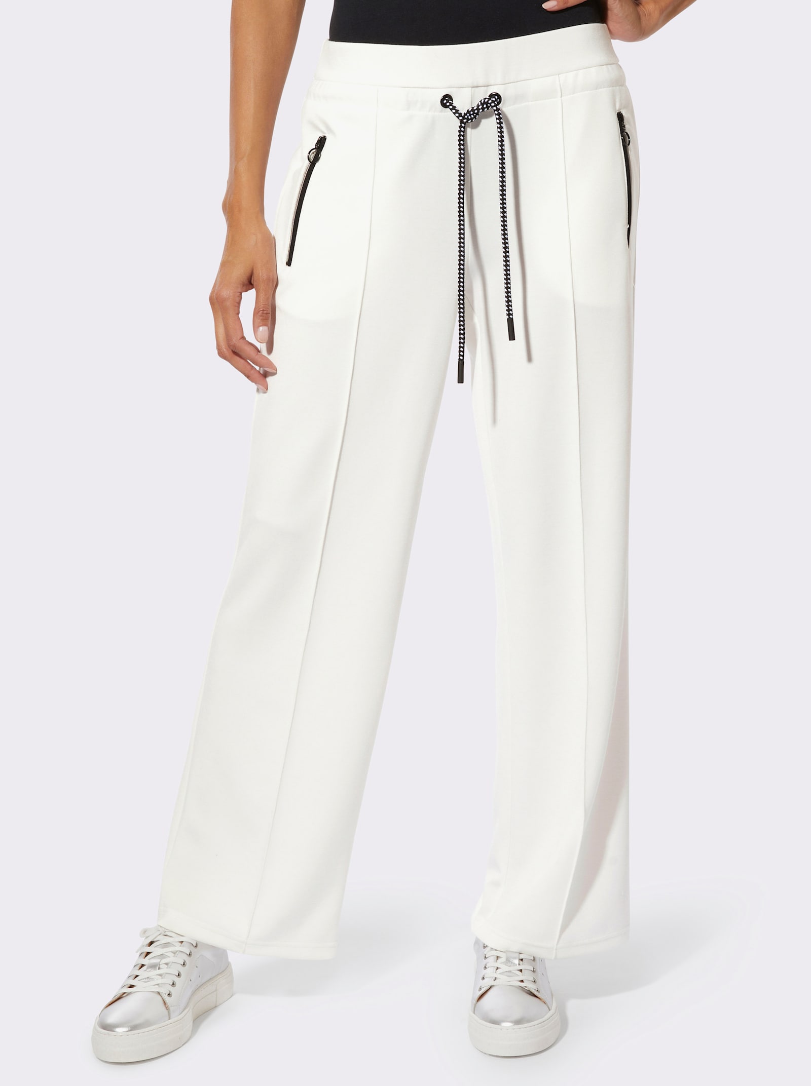 Jerseyhose mit Reißverschluss-Taschen - ecru-schwarz