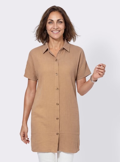Longbluse mit Knopfleiste - camel
