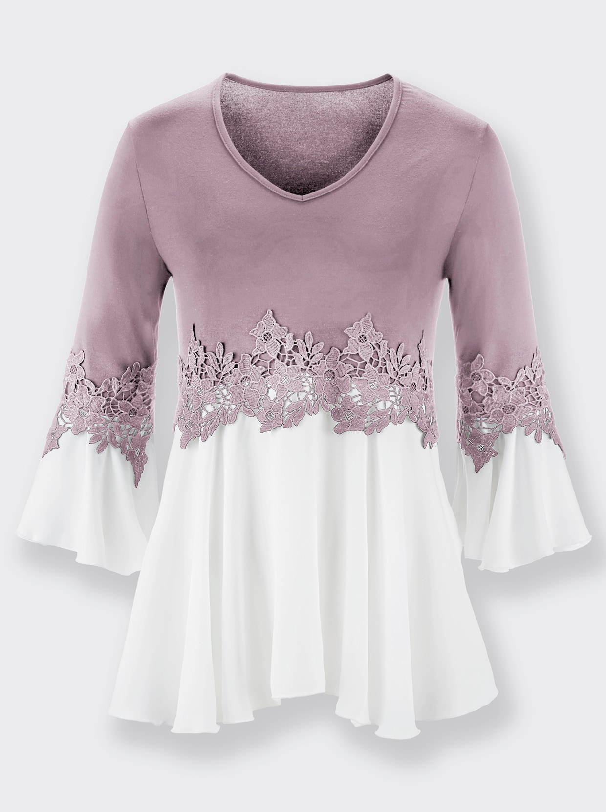 Shirt met V-hals - mauve/wit