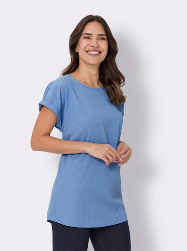 Longshirt in strukturierter Crêpe-Qualität - himmelblau