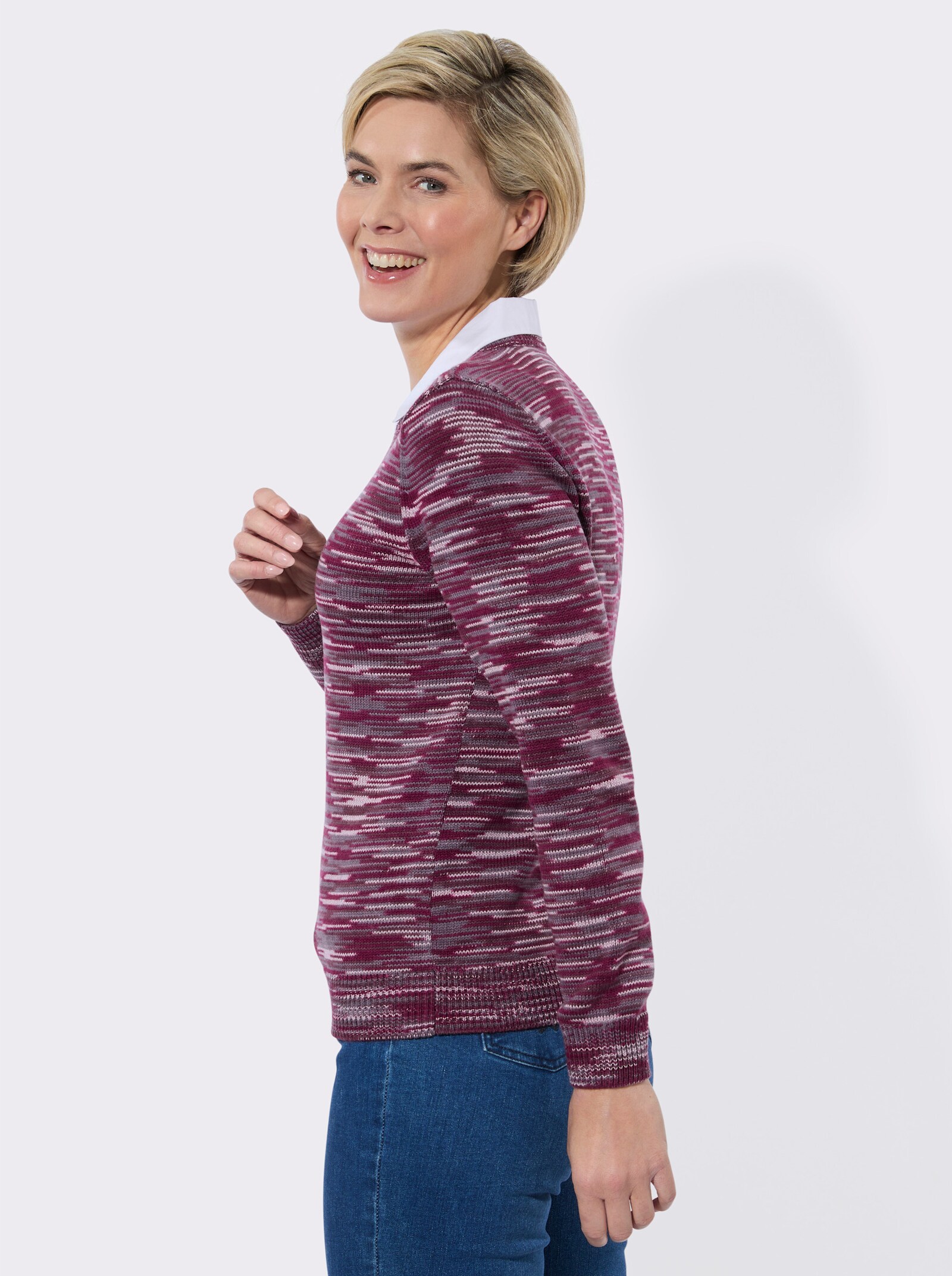 2-in-1-Pullover in Melange-Optik - rosé-burgund-meliert