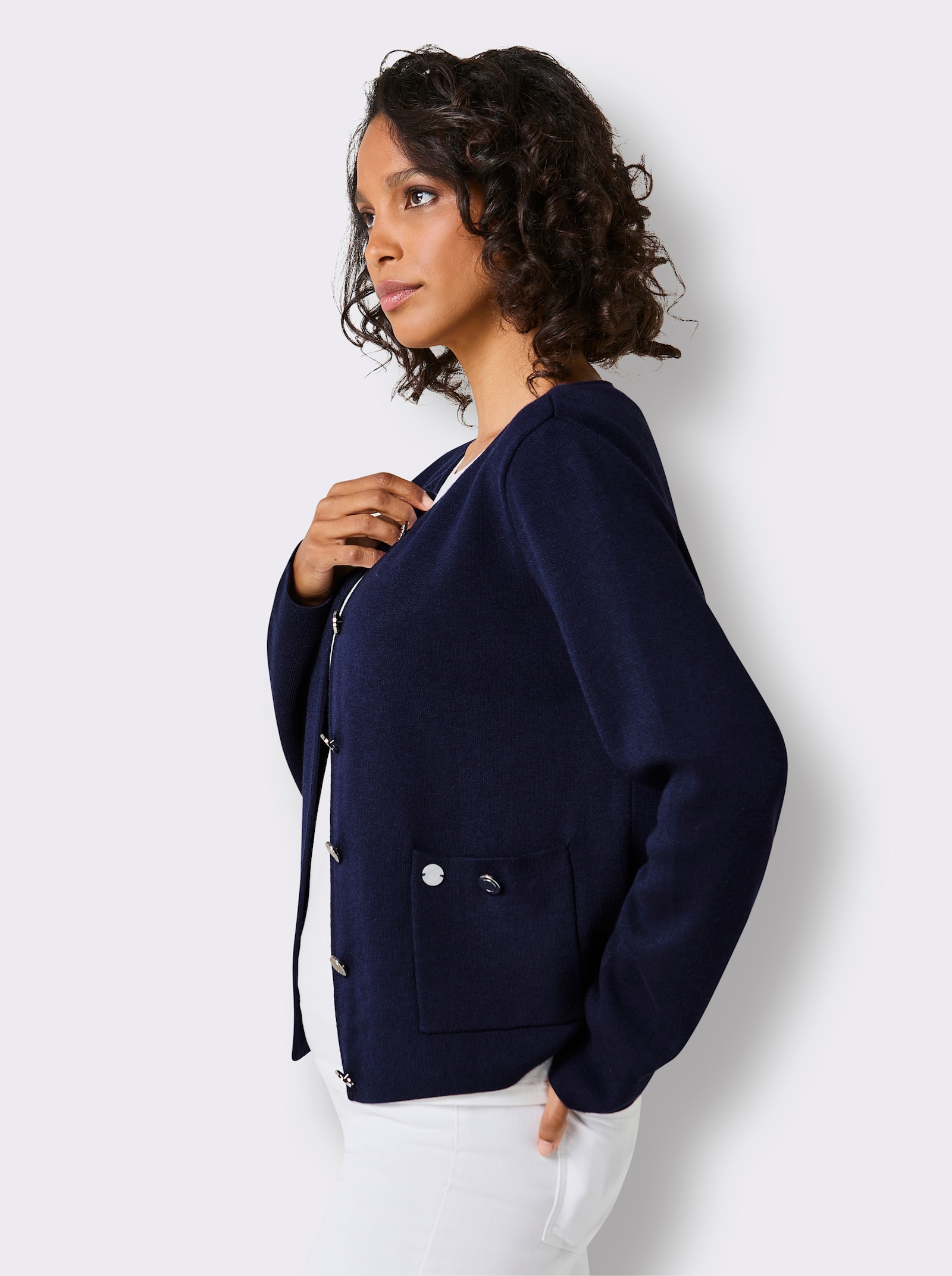 CREATION L PREMIUM Strickjacke mit Jacquard-Muster - marine