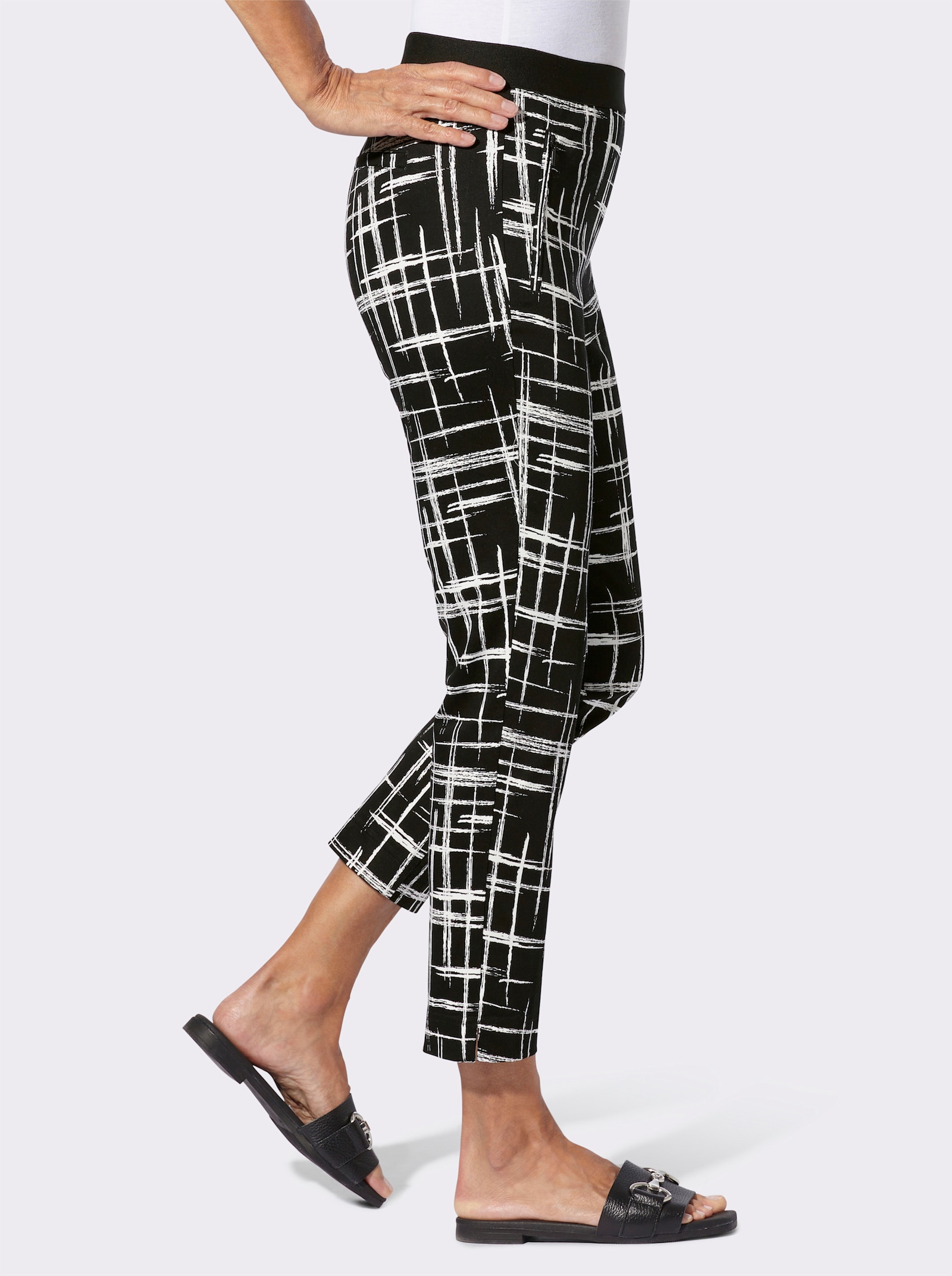 Schlupfhose mit Reißverschluss-Taschen - schwarz-weiß-bedruckt