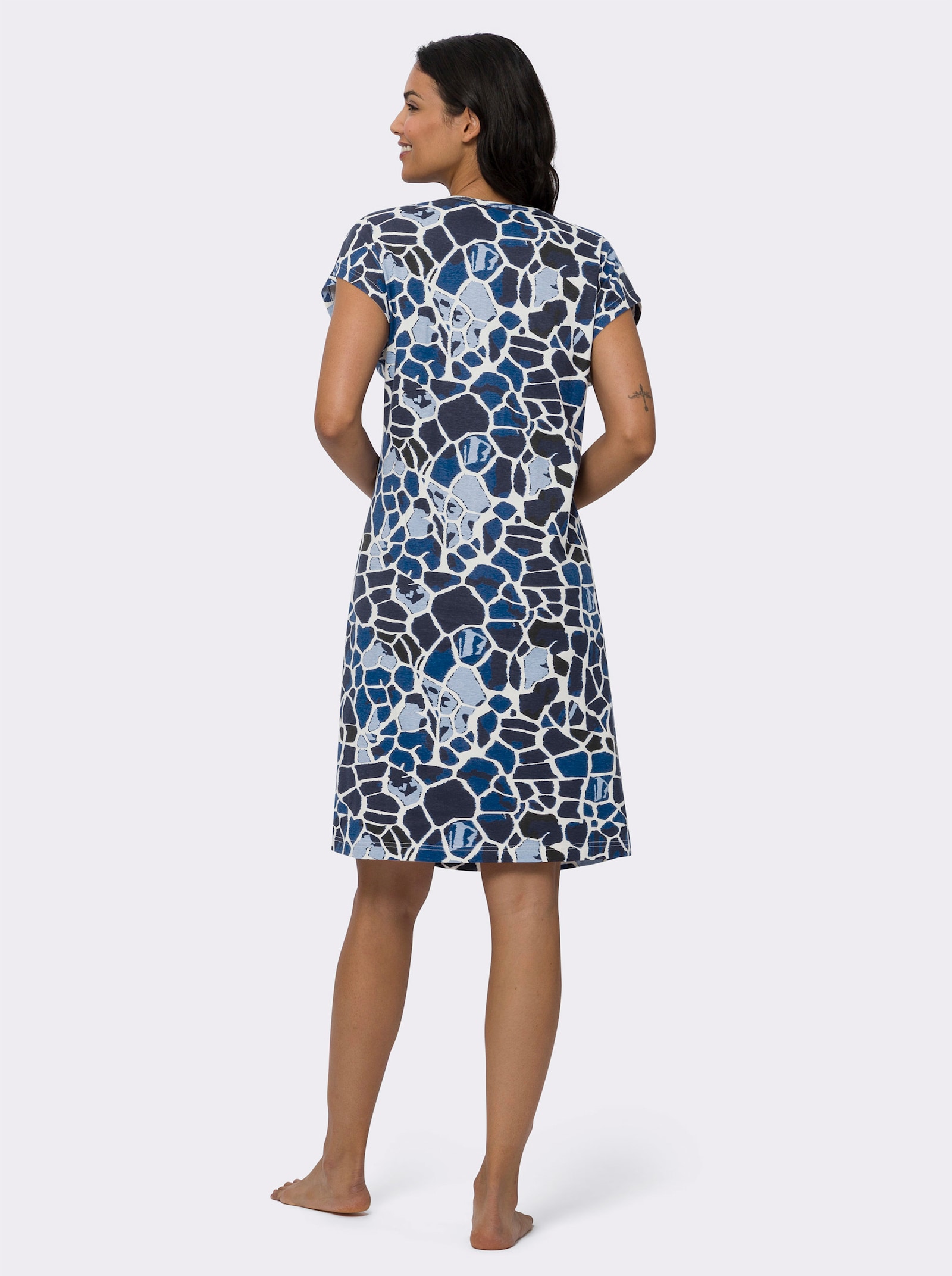 Sommerkleid in A-Form - champagner-marine-bedruckt