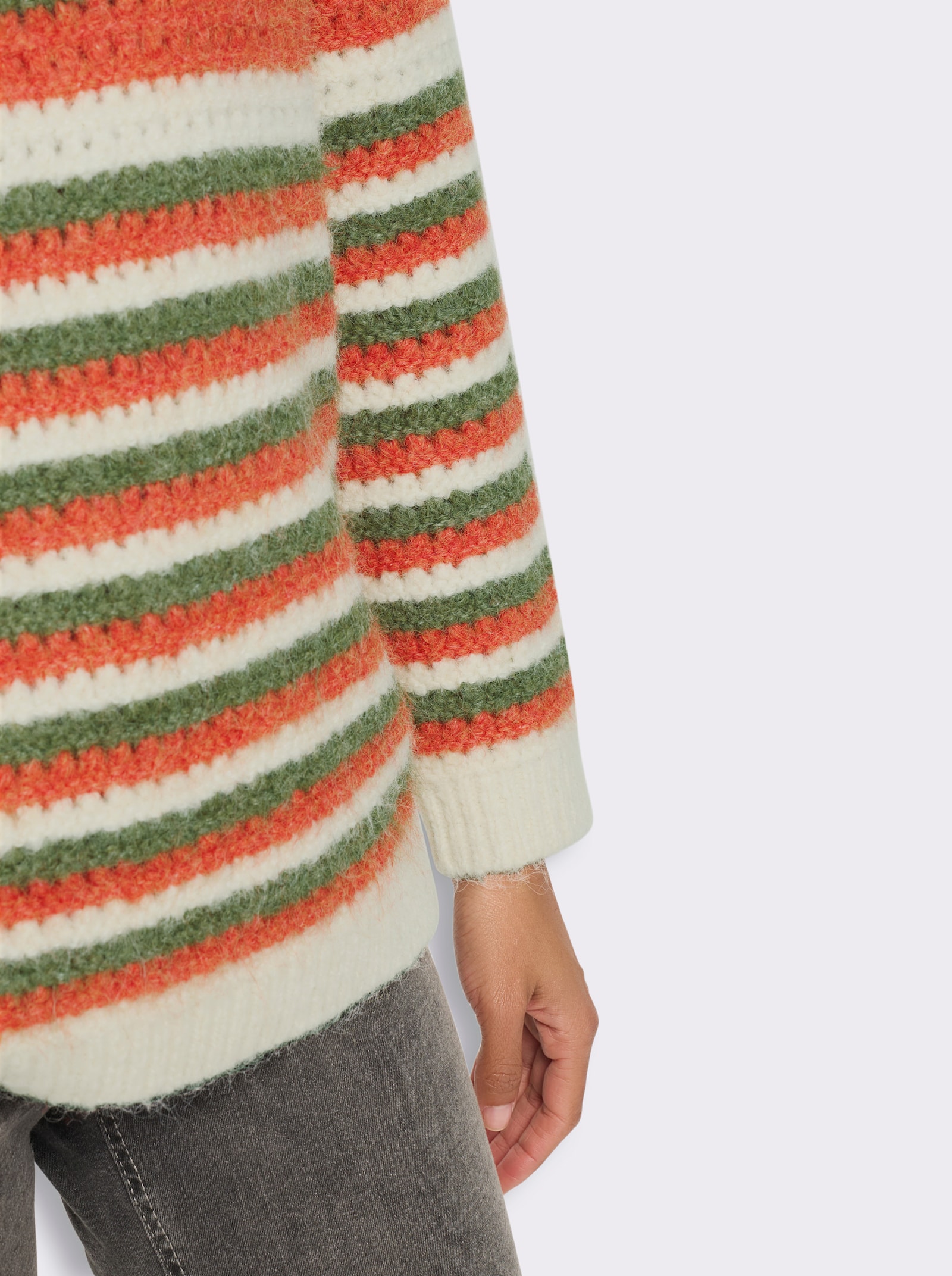 heine Ajourpullover mit Streifen - champagner-khaki-gemustert