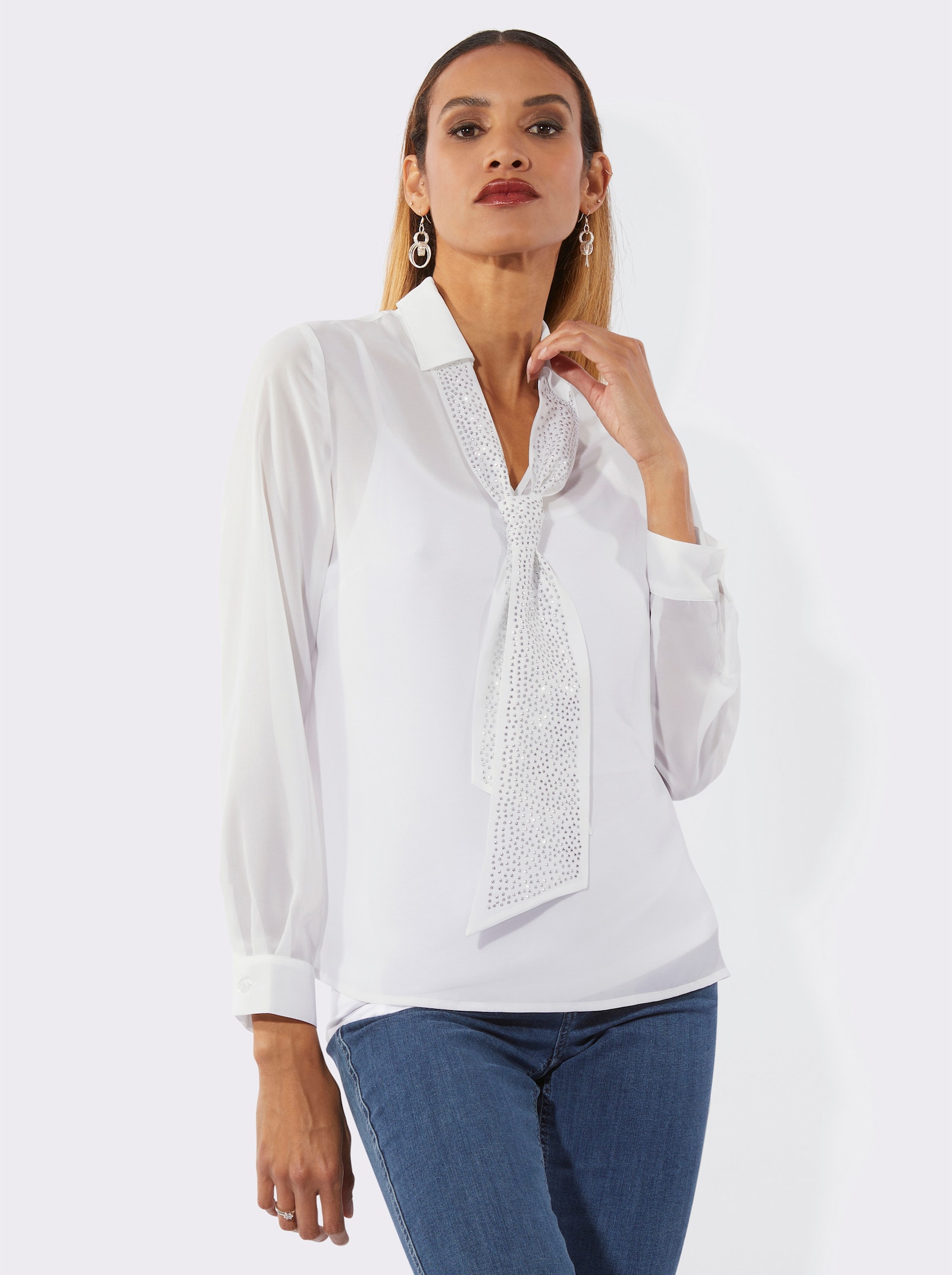 Schluppenbluse mit einknöpfbarem Jersey-Top - ecru