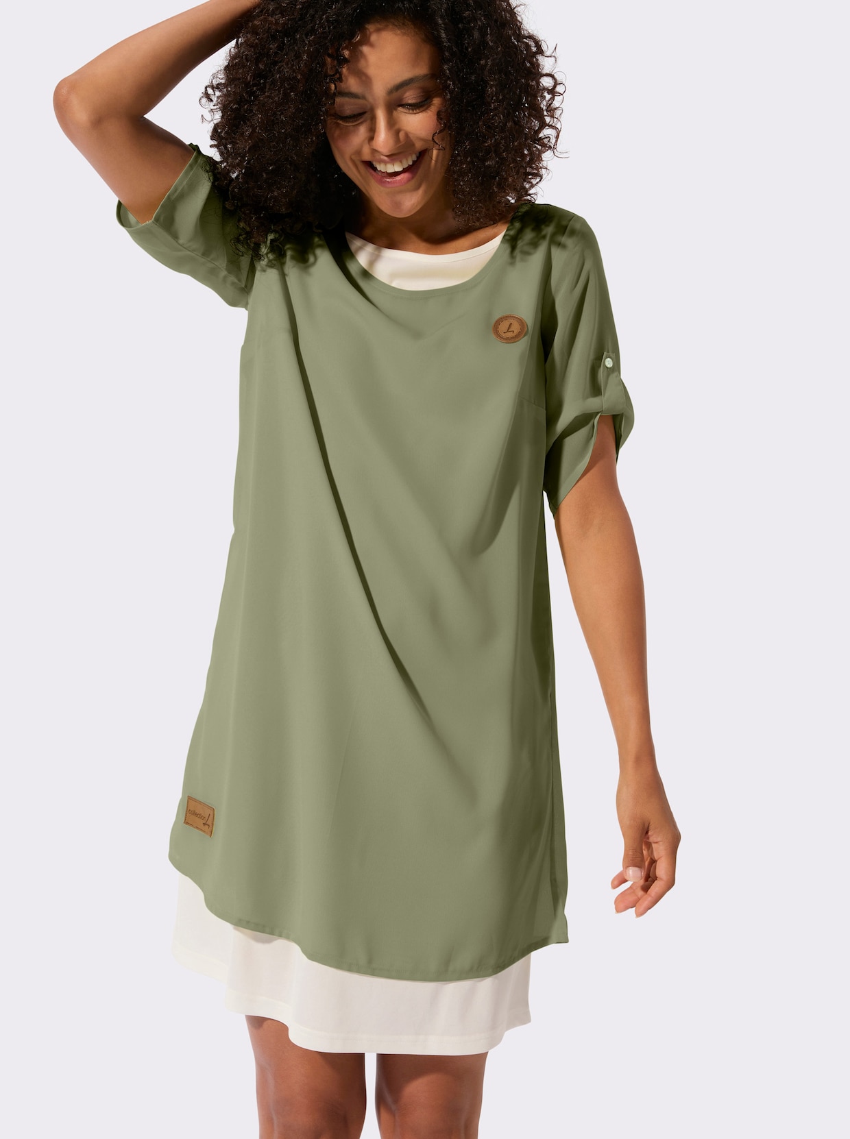 Webkleid - khaki-ecru