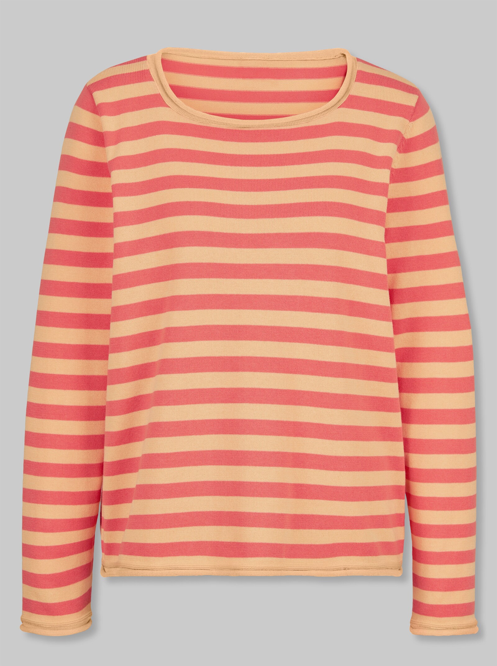 heine Feinstrickpullover mit Rollbündchen - koralle-apricot-geringelt