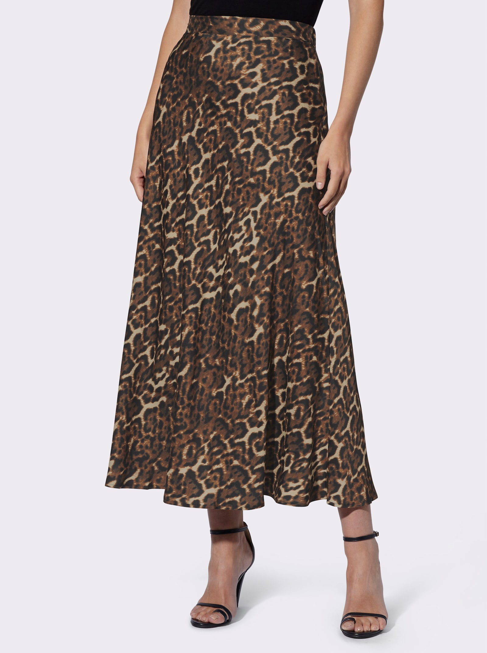 heine Satinrock mit Leo-Muster - braun-schwarz-bedruckt