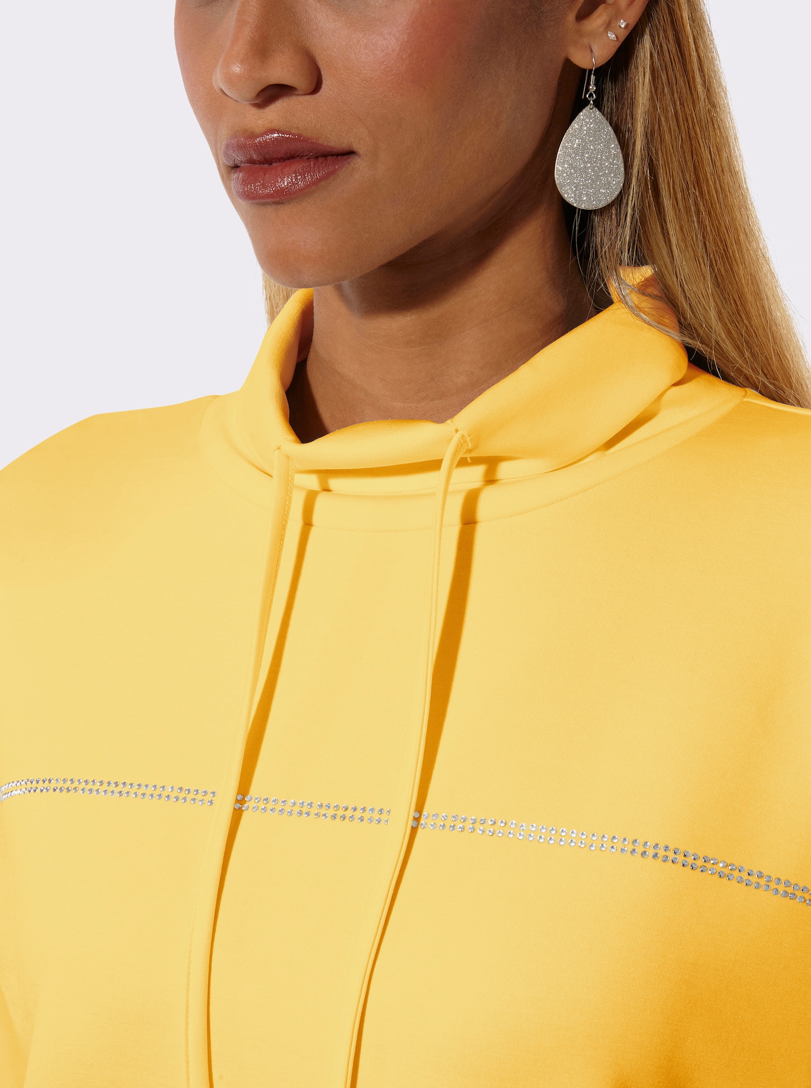 Sweatshirt mit Glitzersteinchen - gelb