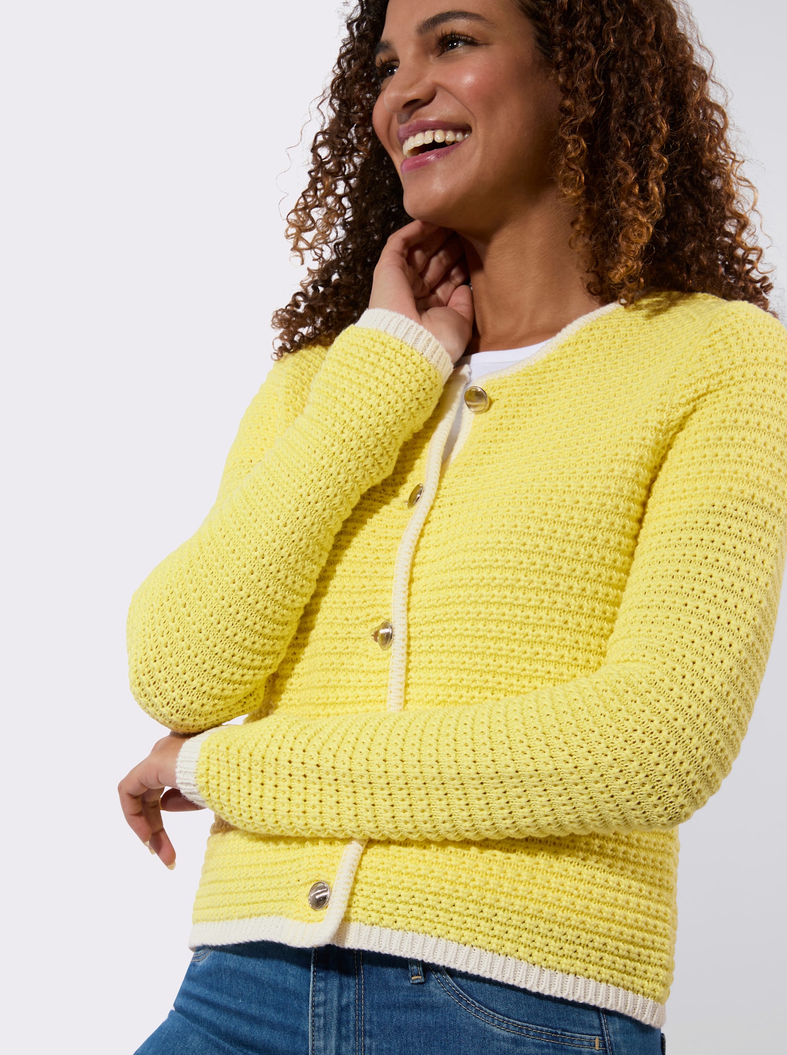 Cardigan mit kontrastfarbenen Abschlüssen - zitrone