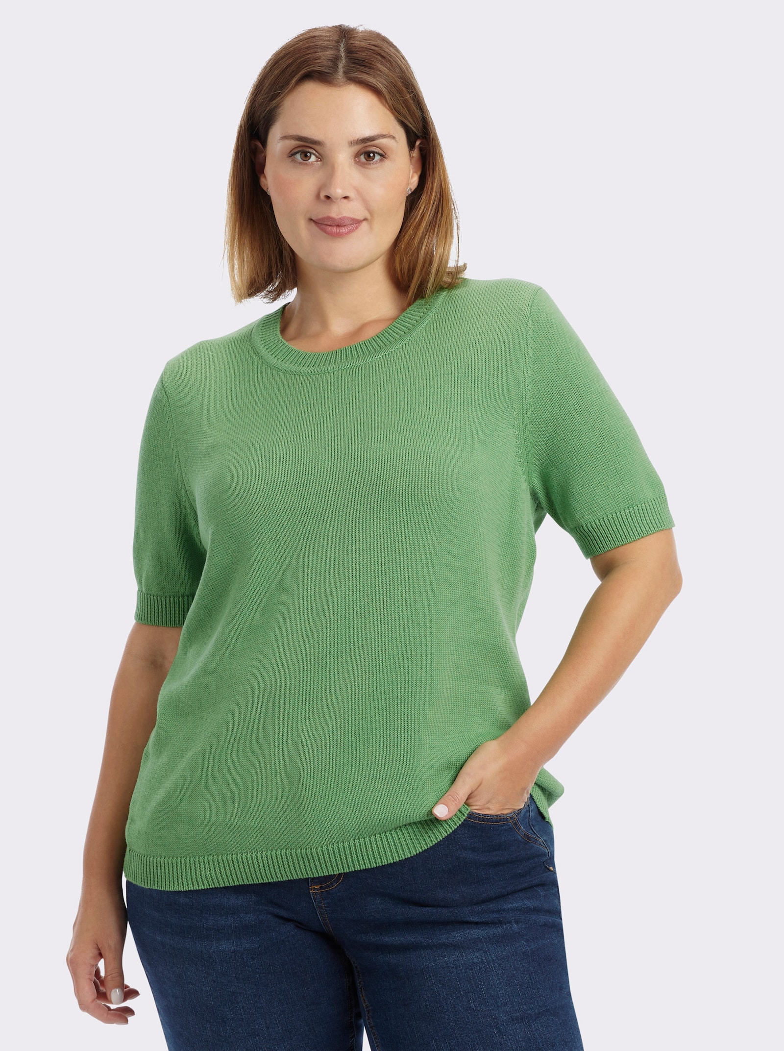 Kurzarmpullover mit Rippabschlüssen - apfel