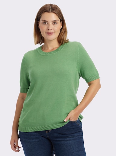 Kurzarmpullover mit Rippabschlüssen - apfel