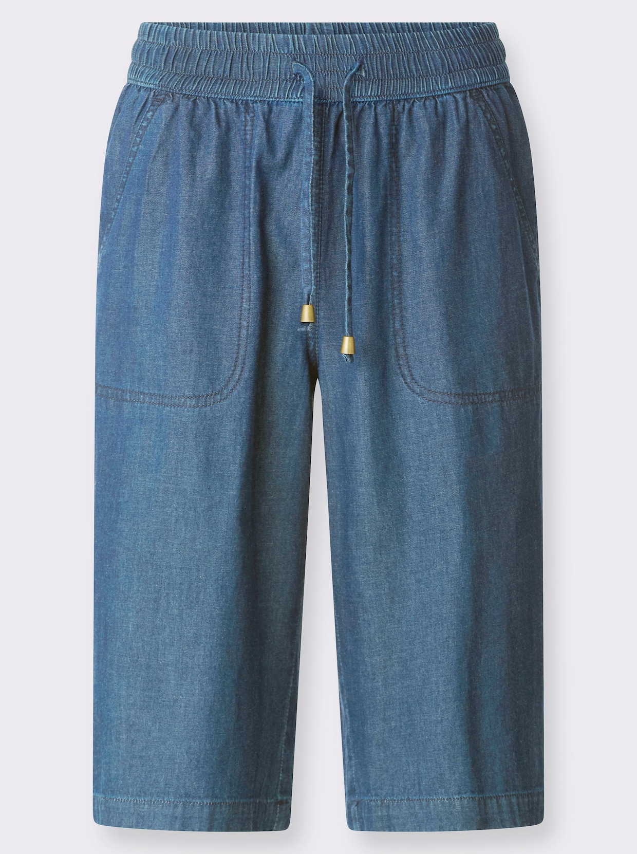 Jeansbermudas mit gesmoktem Dehnbund - blue-bleached
