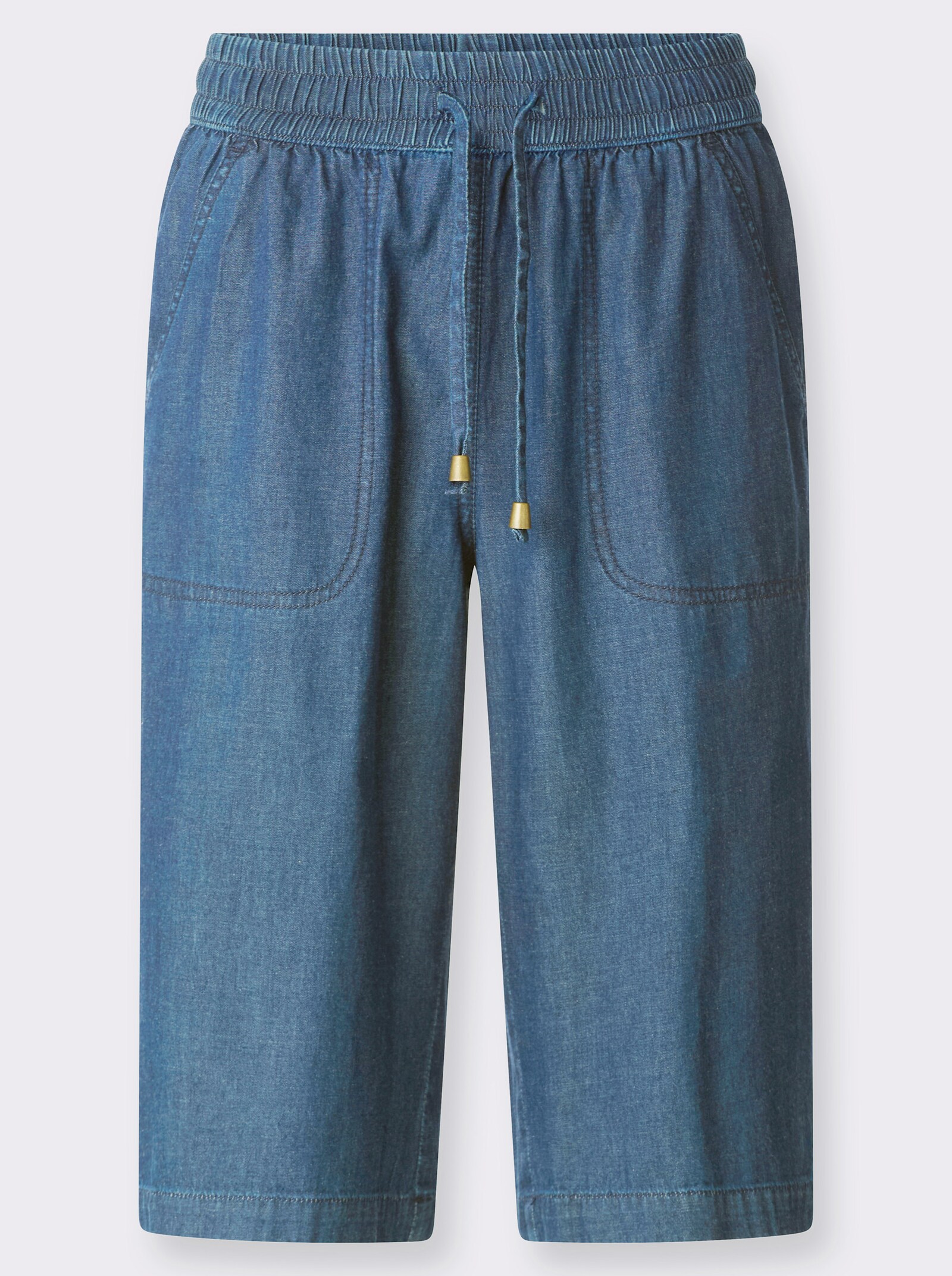 Džínové šortky s žabkovaným elastickým pasem - bělená modrá